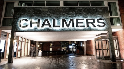 Photo: Entrance to building with text: CHALMERS.
