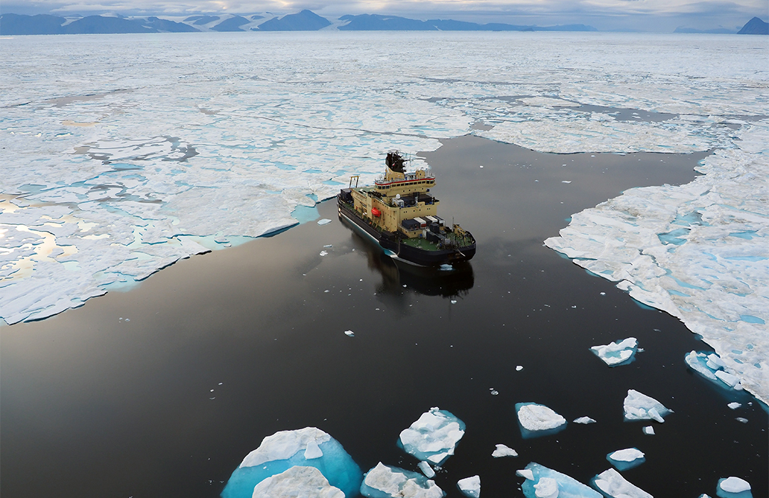 Ice breaker ship in icy waters