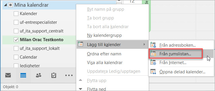 Lägg till kalender från rumslistan som ettexempel