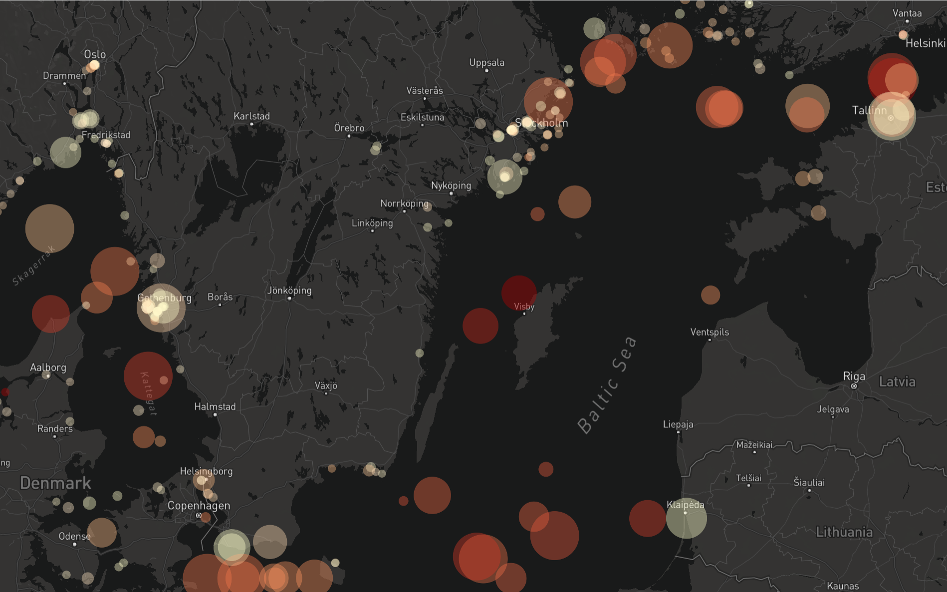 Visualization of vessel traffic in the Baltic Sea (graphics by Ke Yang)