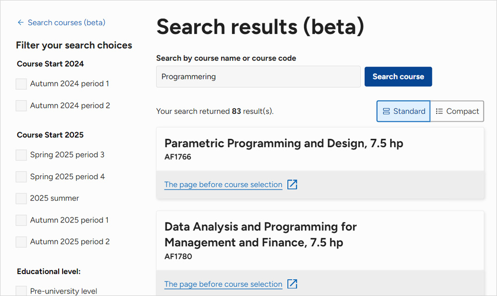 New features for the course and programme directory | KTH Intranet