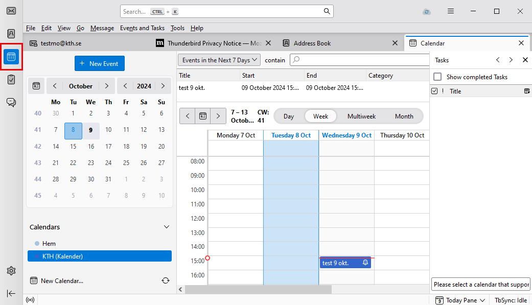 Calendar tab