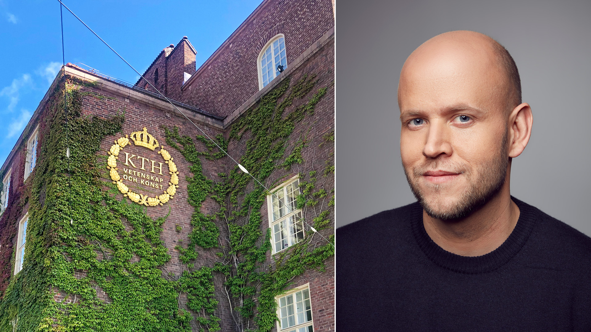 Logga på KTH-vägg & porträtt av Daniel Ek
