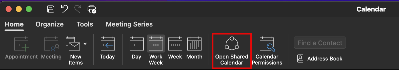 Open Shared Calendar button