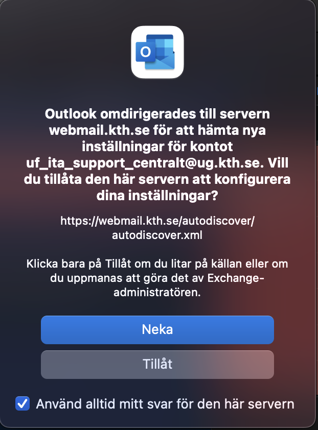 pop-up inställningar från server