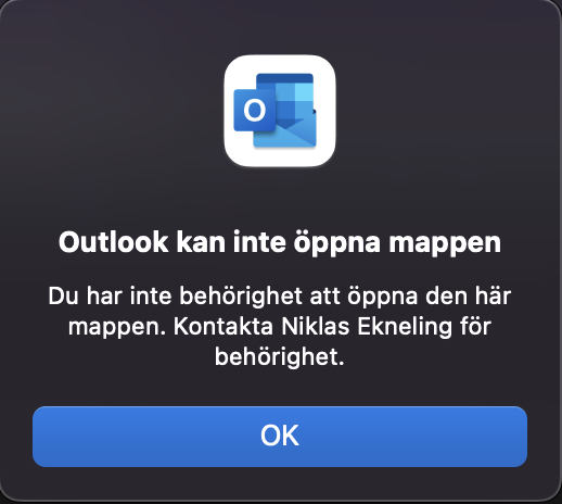 dialog outlook kan inte öppna kalendern