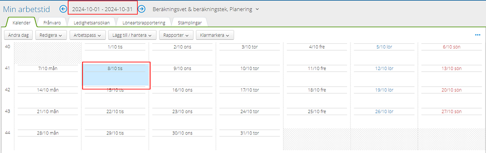 Steg 4, registrera arbetstimmar, visar välja månad och dag.