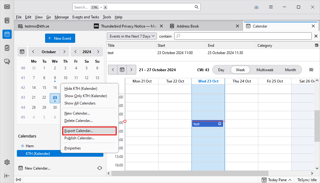 Export calendar marked