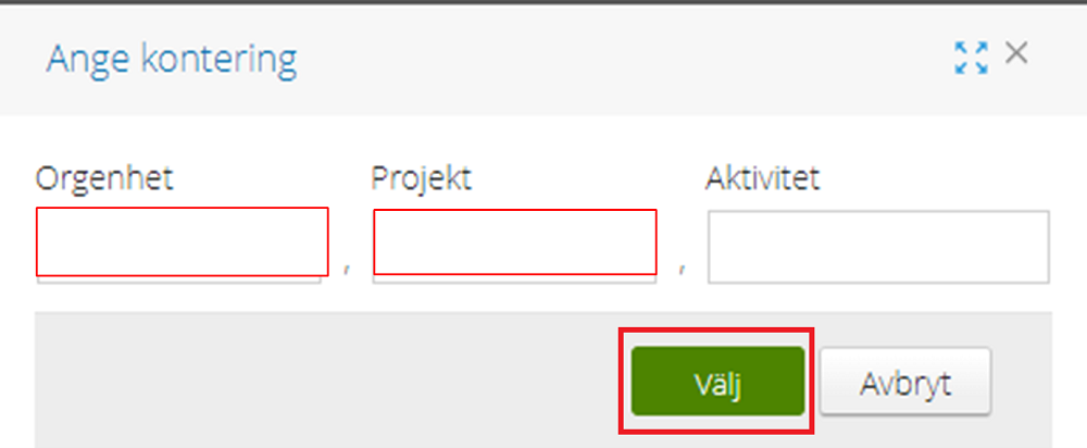 Deviating allocation box, organisation unit, project and save.