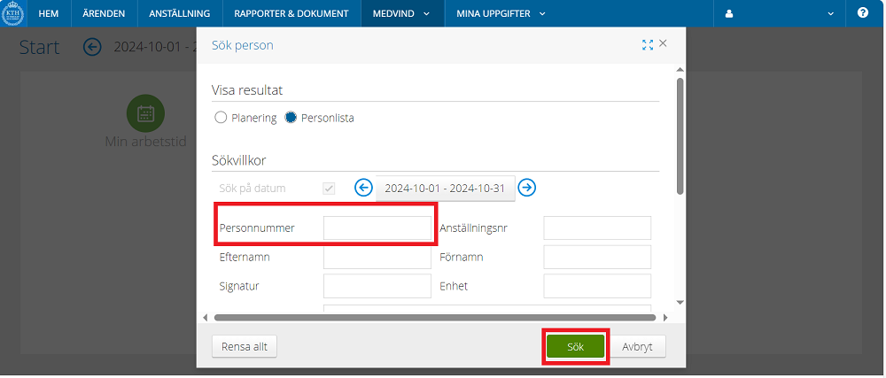 Search person using their personal identification number.