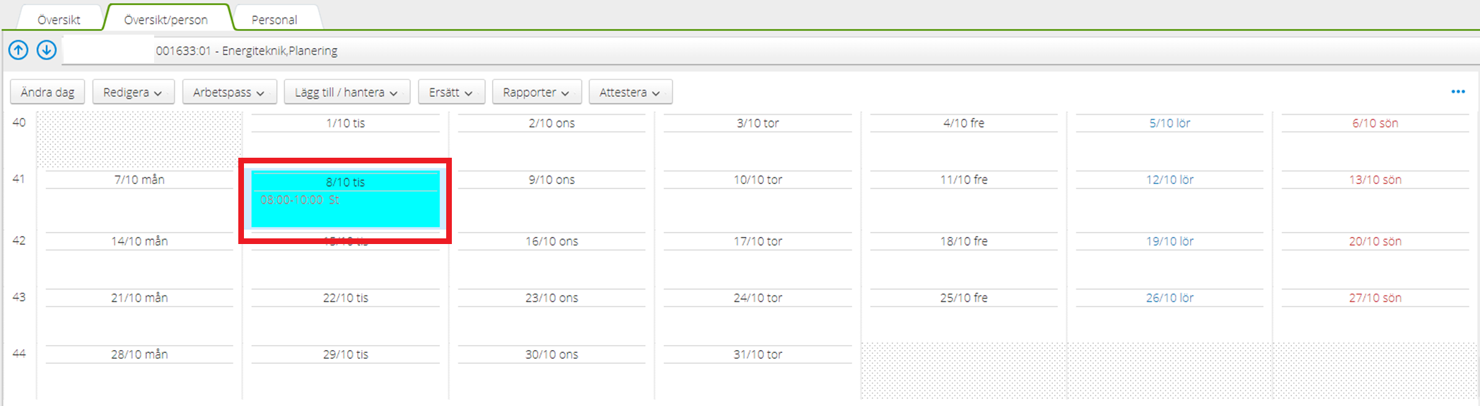 View over registered worked hours for a hourly employee.