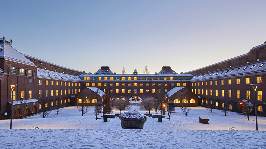 A snowy campus.