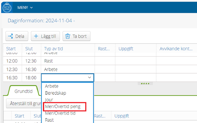 Select type of time and time range you want to register.