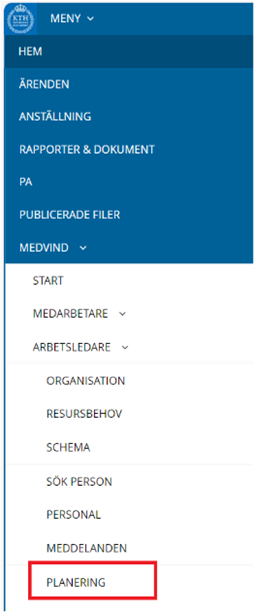 Visar klicka på Medvind på huvudmenyraden och klicka på Arbetsledare/Planering.