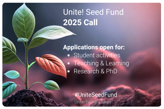 A little plant and text about Unite! Seed Fund 2025 call.