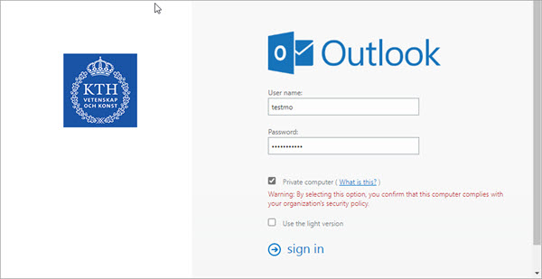 Log in window