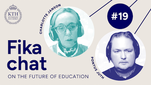 Graphics: Fika chat on the Future of Education #19. Picture of Charlotte and Pontus.