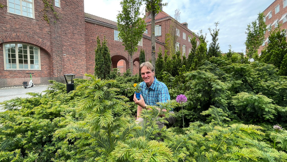 Pär i grönskan på campus