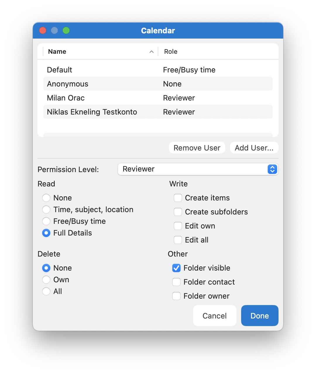 Calendar permissions overview