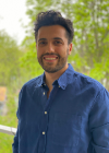 a man in a blue shirt