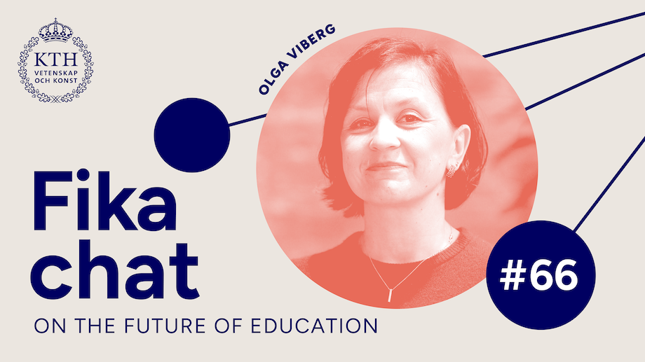 Graphics: Text: Fika chat on the Future of Education #66. Picture of a woman smiling. 