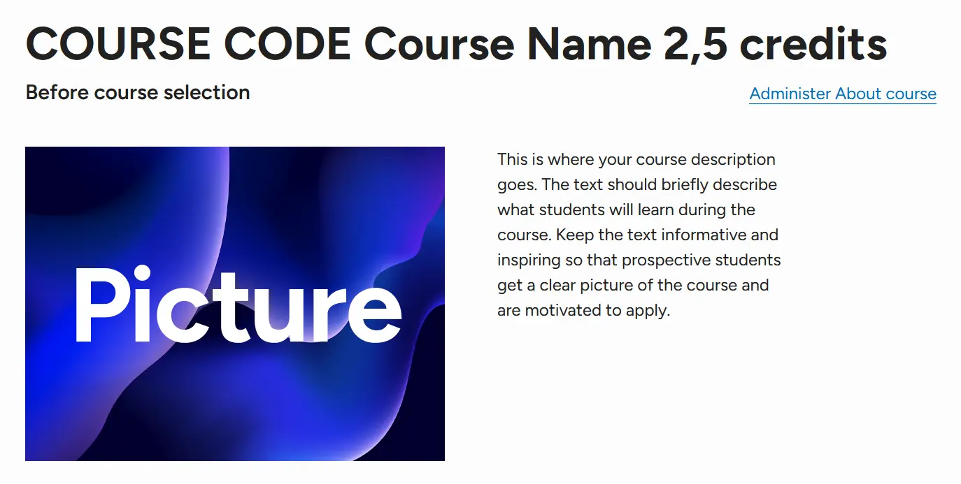 Screenshot showing tha layout of About course