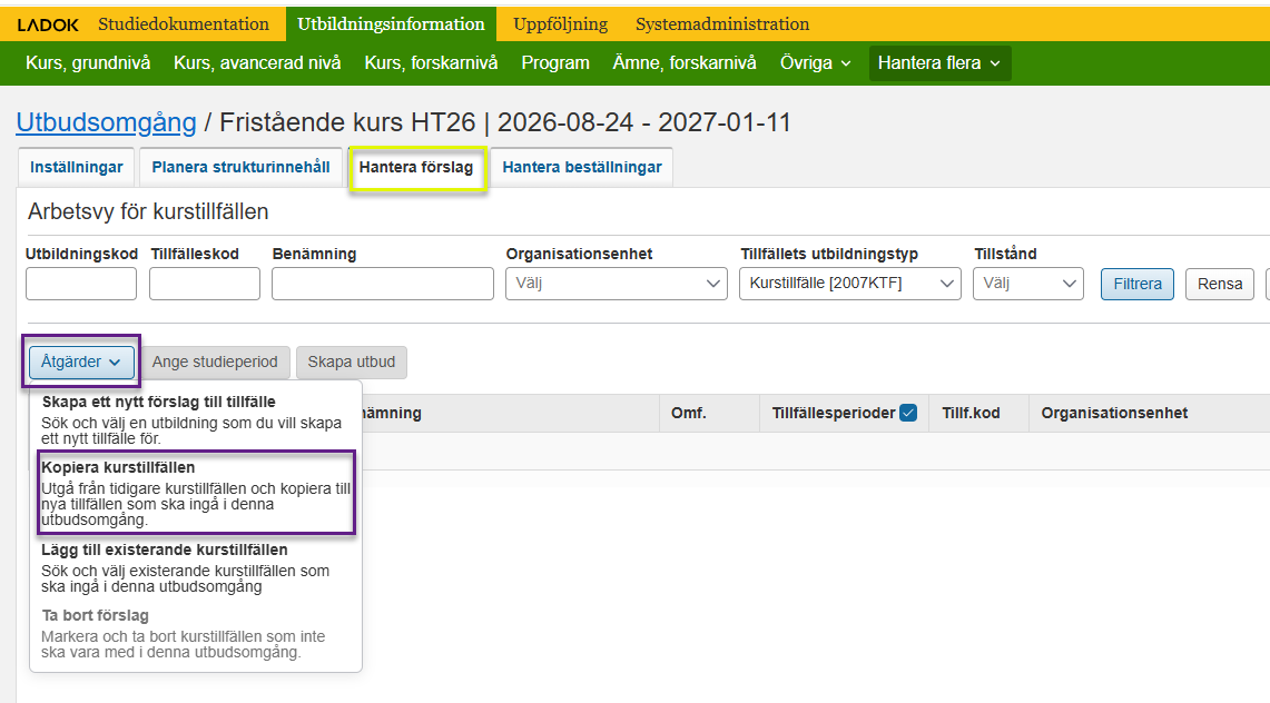 Kopiera kurstillfällen