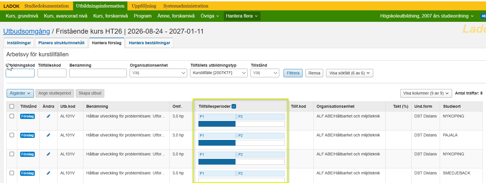 Studieperioder tillagda