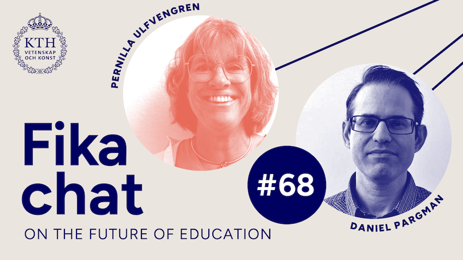 Graphic: Fika chat on the Future of Education #67. Picture of a man and a woman.