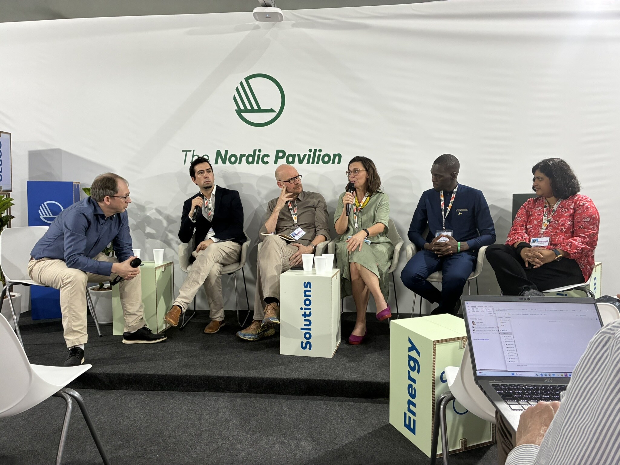 Åsa Persson from KTH dES speaking in a panel at the Nordic Pavilion during COP30.