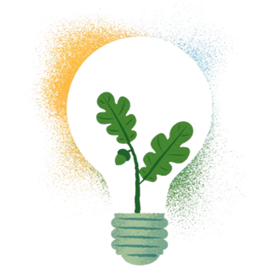 Illustration of a lightbulb with greenery