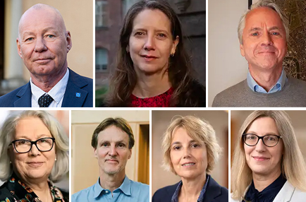 A collage photo of seven portrait photos.