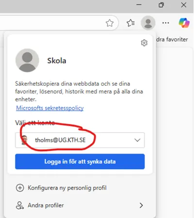 Bilden visar inloggningsrutan i Edge