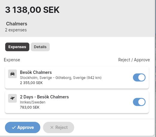 Summary of the expense report