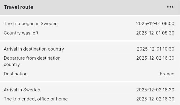 Example of trip that ends abroad