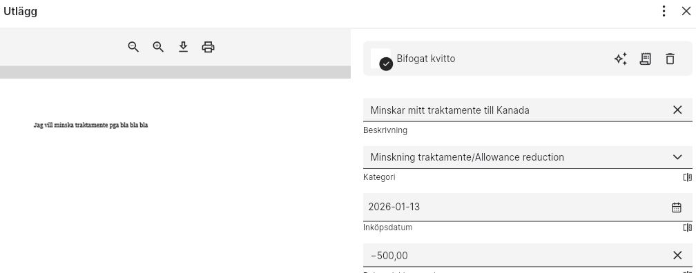 Utlägg minskning av traktamente