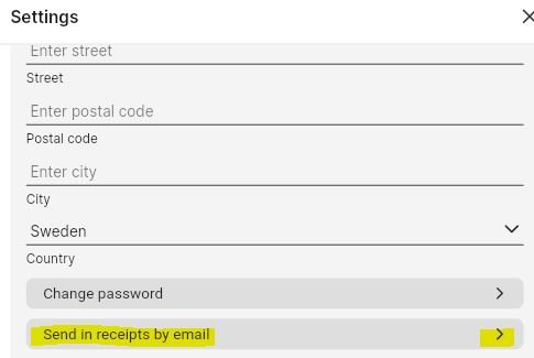 Select Send in receipts by email