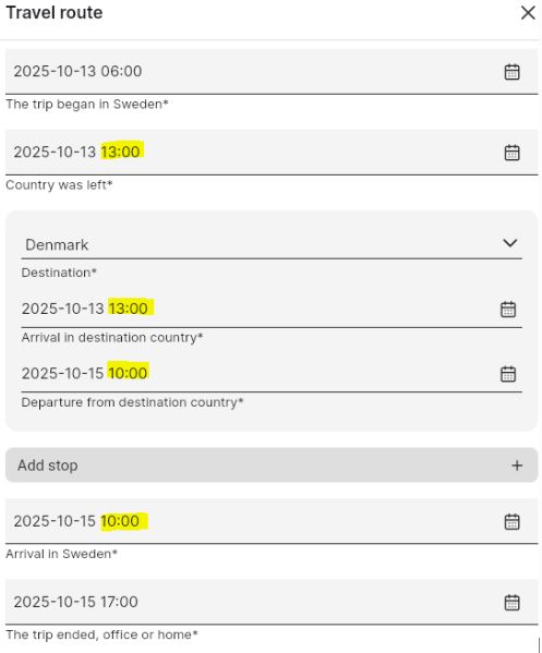 Example of train journey