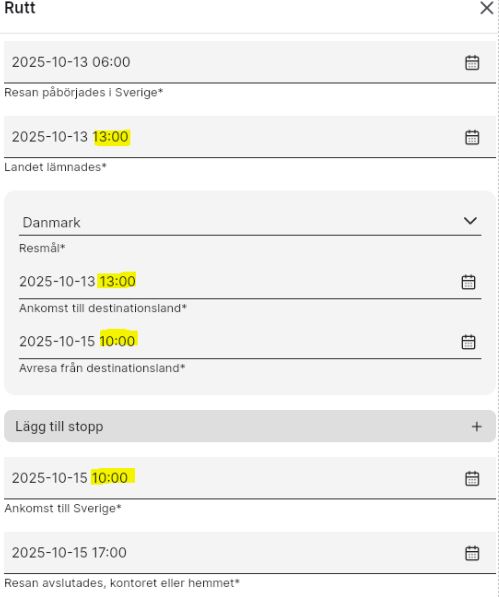 Exempel på tågresa