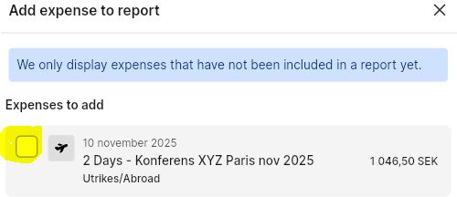 Select expense to your report