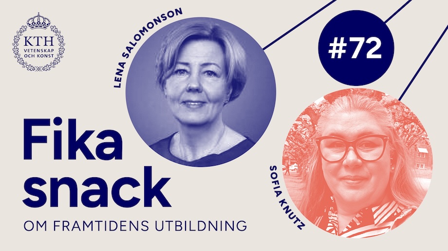 Grafik: KTH:s logotyp, poddnamnet och bilder på Sofia och Lena.