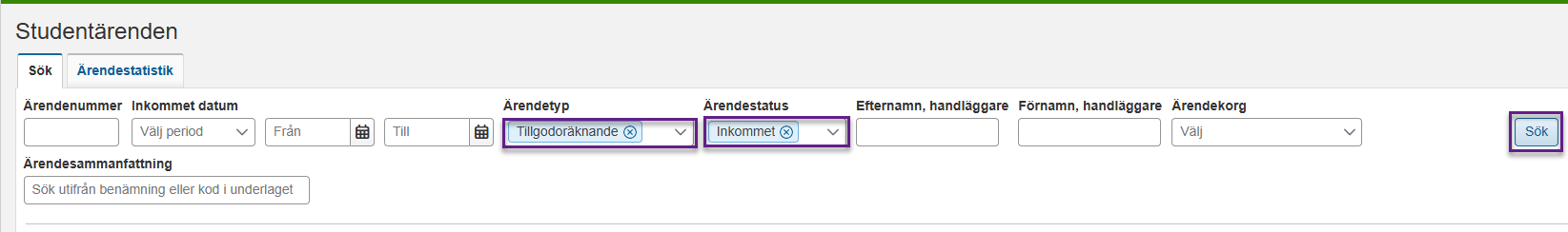 Sök Studentärende