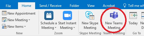 an image highlighting new teams meeting icon