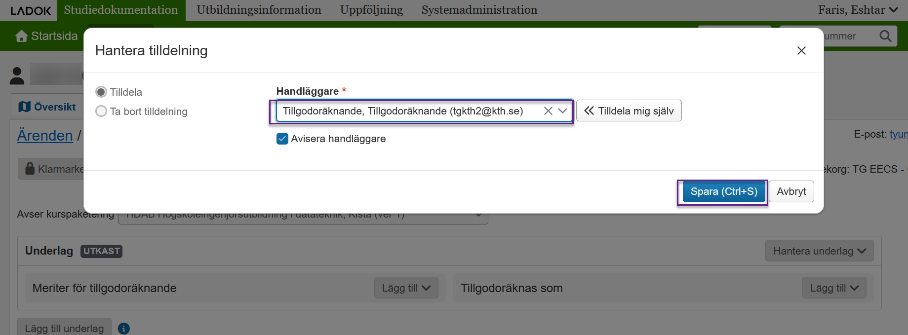 Spara tilldelning