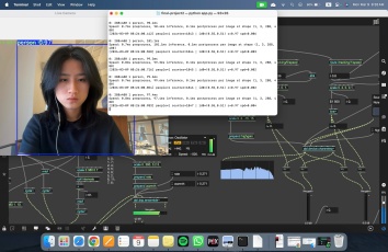 Portrait of Tse-An against a background of Max/MSP code