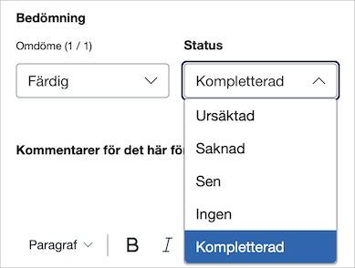 Välja status i Speedgrader