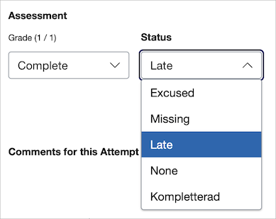 Choose status in Speedgrader