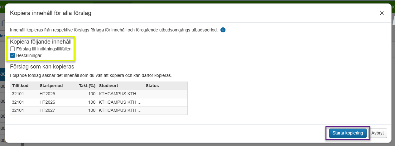 starta kopiering