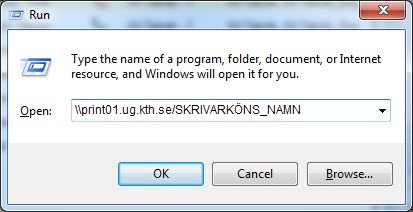 Printer que shortcut needs to be entered in the Run command field.