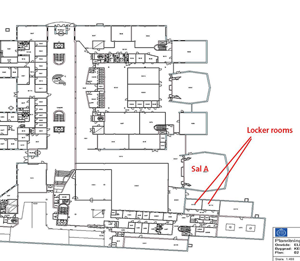 Karta som visar var omklädningsrummen i Electrum är belägna. 